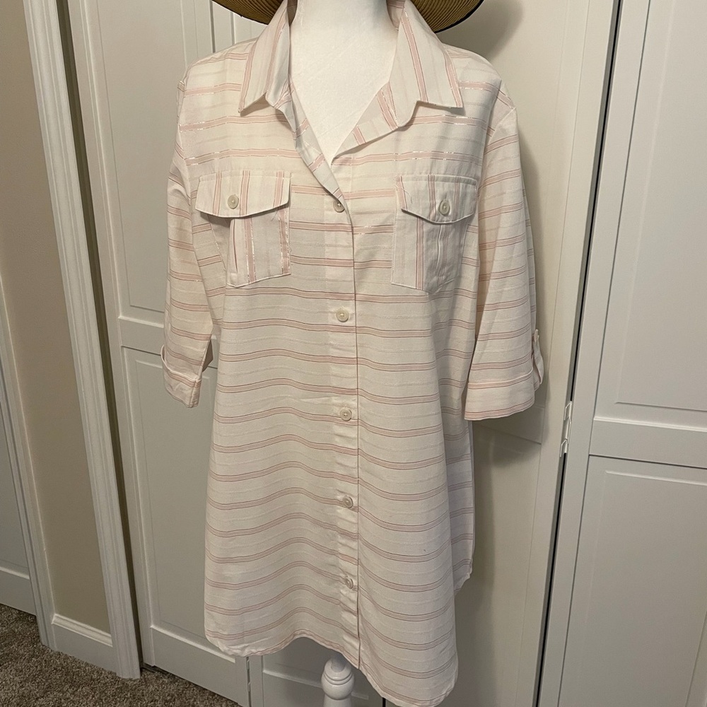 NWOT Dotti Swimsuit Coverup Button Front  Pink Metallic Thread